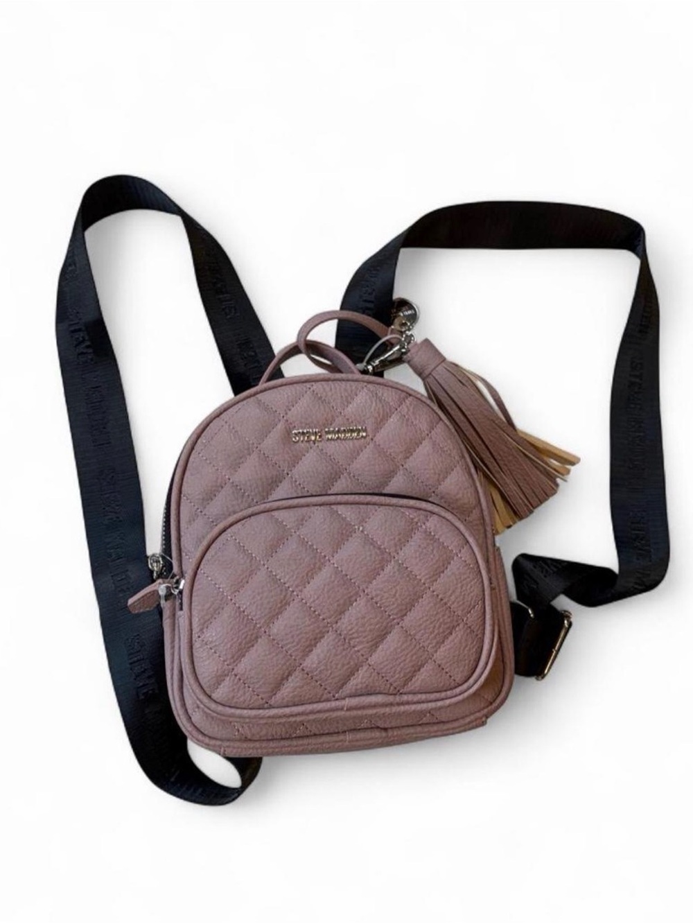 Quilted Mauve Mini Backpack Crossbody Bag with Tassel